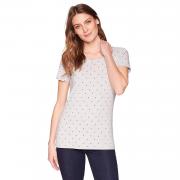 J00302 Women Black Dot Daily Casual Plain Cotton Round Summer T Shirt