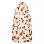 910 Orange Flower African Print Maxi Skirt of Women Long Style