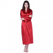 Women Pure Color Long Sleeve Sleepwear Pajama Bathrobe Satin Robe