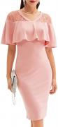 D2019 Casual Pink Ruffles Lace Pencil Work Women Office Wear Formal Lady Elegant Cocktail Party Dress For Women