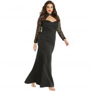 085 Ladies Casual Dress Sexy Medieval Evening Lace Long Sleeve O Neck For Fat Women