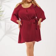 D8075 Cold Shoulder Summer Loose Holiday Beach Daily Casual Sun Dress