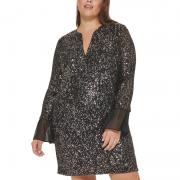 D8021 Black Sequin Chiffon Trim Short Elegant Event Formal Party Dress