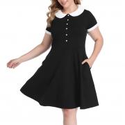 D3059 Short Sleeve Party Collared Summer Casual Dresses With Pockets