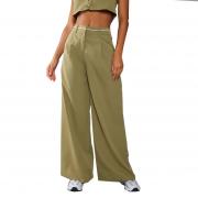 BD1269 Office Contrast Waistband Casual Front Pleated Wide Leg Pants