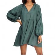 LK0842 Women's Mini Long Sleeve Ruffles V-Neck Casual Dresses