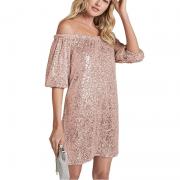 LR4018 Off-The-Shoulder Sequined Casual Mini Night Club Parties Dress