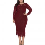 LU4319 Floral Lace Evening Bodycon Long Sleeve Scoop Neck Party Dress