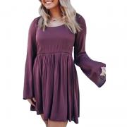 L9923 Casual round Neck with Lace Back Bell Long Sleeves Party Dresses