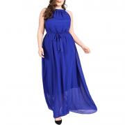 LV3210 Sleeveless Chiffon High Waist Halter Belled Casual Long Dress