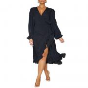 LM3611 Women's Long Sleeve Draped Office Chiffon Casual Dresses