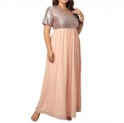 D3076 Sequin Splicing Mesh Long Elegant Casual Cocktail Party Dress