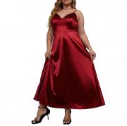 D7003 Sexy Satin Slip V-Neck Cami Long Cocktail Party Elegant Dress