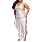 BD1668 Sleeveless Midi Backless Asymmetric Hem Tiered Satin Dress