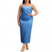 D7008 One Shoulder Ruched Satin Summer Slip Long Party Bridesmaid Dress