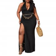 D6041 Open Back Halter High Split Maxi Long Cocktail Party Dress