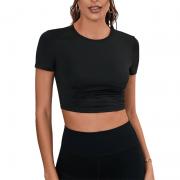 DT1027 Slim Fit Basic Short Sleeve Scoop Neck Ruched Tee Crop Top Tshirt