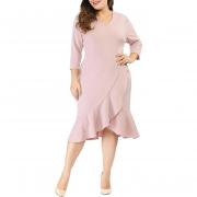 D3027 Long Sleeves Spring Fall Ruffled Midi Cocktail Party Dress