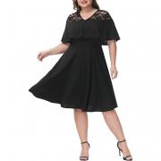 D8009 A Line Cape Elegant Lace Formal Cocktail Office Party Dress