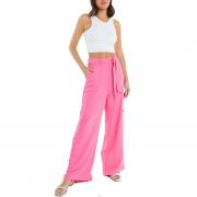 BD1142 High Waist Tie Belted Trouser Casual Wide Leg Cargo Pants
