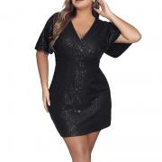 D8092 Women'S Sexy Bodycon V Neck Mini Cocktail Sequin Club Party Dress