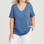 DT1013 Cotton V-neck T-Shirt Elegant Casual Solid Summer Tee Tops