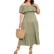 D8093 Strapless Off Shoulder Flowy Ruffle Beach Party Long Dress