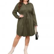 D8125 Women Tunic High Waist Long Sleeve Casual A Line Midi Dress