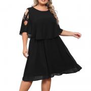 D8073 Cold Shoulder Lightweight Loose Chiffon Cocktail Party Dress