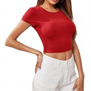 DT1025 Basics Short Sleeve Scoop Neck Solid T Shirts Tee Crop Tops