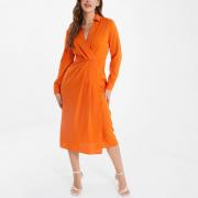 BD1022 Spring V Neck Long Sleeve Casual Front Split Ruched Shirt Dress