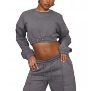 BD1287 Long Sleeve Pullover Drop Shoulder French Terry Crop Sweatshirt