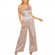 BD1700 Sexy One Shoulder Sleeveless Wide Leg Satin Palazzo Jumpsuits