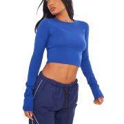 BD1429 Long Sleeve Cotton Yoga Gym Sporty Casual Cropped Top