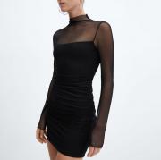 BD1710 Long Sleeves Tailored Sexy Club Party Mesh Bodycon Mini Dress