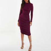 BD1020 Casual Solid Crew Neck Long Sleeves Drape Bodycon Dress