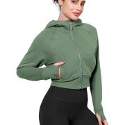 M003 Women's Full Zipper Cropped Hoodie Thumb Hole Sweatshirt