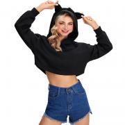 DT1015 Long Sleeve Crop Top Sweatshirt Cute Cat Ear Hoodie Pullover