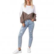 DT1081 Colorblock Cutout Pullover Long Sleeve Crewneck Sweatshirt