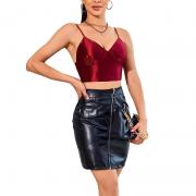 DT1009 Sexy Chic Slim Fitted Basic Satin Deep V Neck Crop Tank Tops