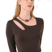 Z1085 Women Long Sleeves Cut Out Tight Long Sleeve Tops