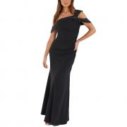 BD1130 Fashion Women Asymmetric Bardot Collar Satin Maxi Party Dress