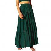DB1029 Elastic High Waist Pleated A Line Flowy Swing Long Skirt