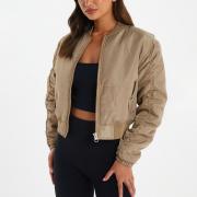 BD1273 Ruched Sleeves Cropped Full Zip Up Nylon Bomber Jacket