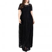 LN3513 O-Neck Short Sleeve Lace Casual Elegant Evening Party Dress