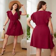 D016 Custom V Neck Ruffled Elegant Casual Short Summer Dress