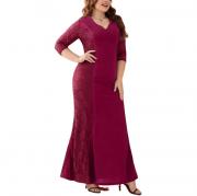 LE3911 Custom Lace Sleeve Patchwork Maxi Formal Party Evening Dress