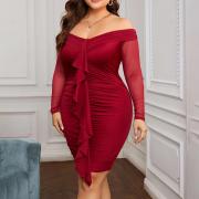 D8140 Sexy Ruched Bodycon Mesh Long Sleeve Mini Club Cocktail Dress