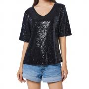 DT1369 Custom Women Sequin Glitter V Neck Sparkly T-Shirts