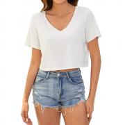 DT1366 Custom Solid V Neck Cropped T-Shirts Short Sleeve Tee
